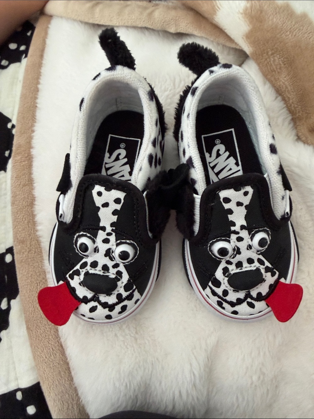 Vans Kids Dalmatian Slip-On Sneakers in Black, White & Red
